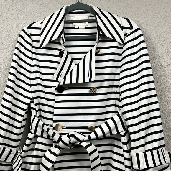 Kate Spade Nautical Striped Bow Jacket Crop Double Breasted Black White Sz M - Picture 3 of 12